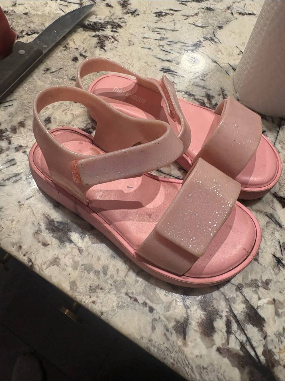 Mini Melissa Pink Sparkle Hook-and-Loop Sandals